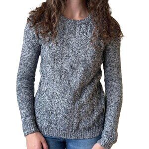 TOMMY HILFIGER Gray Navy Blue Marled Fisherman Cable Knit Pullover Sweater Women